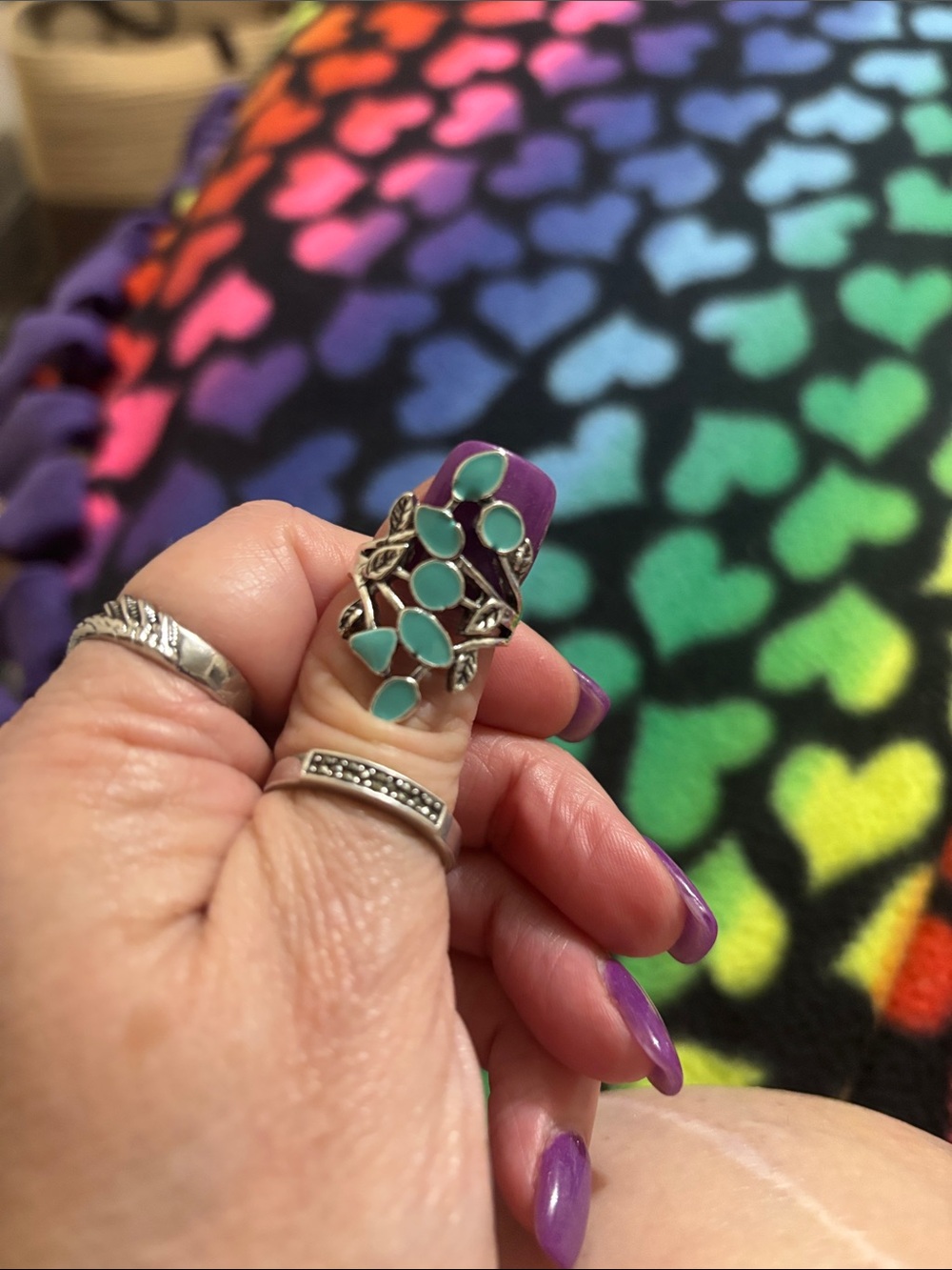 Turquoise Leaf Cluster Ring - Women Jewelry